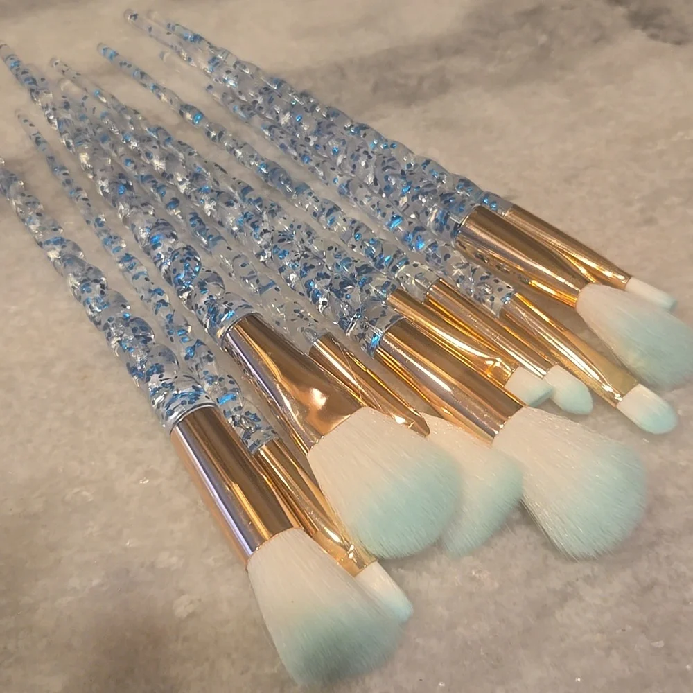 Sparkling Makeup Brush Set with Blue Handles